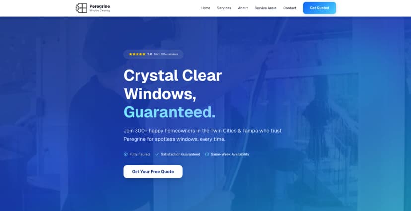 Peregrine Window Cleaning homepage - custom website for Minneapolis window cleaning company