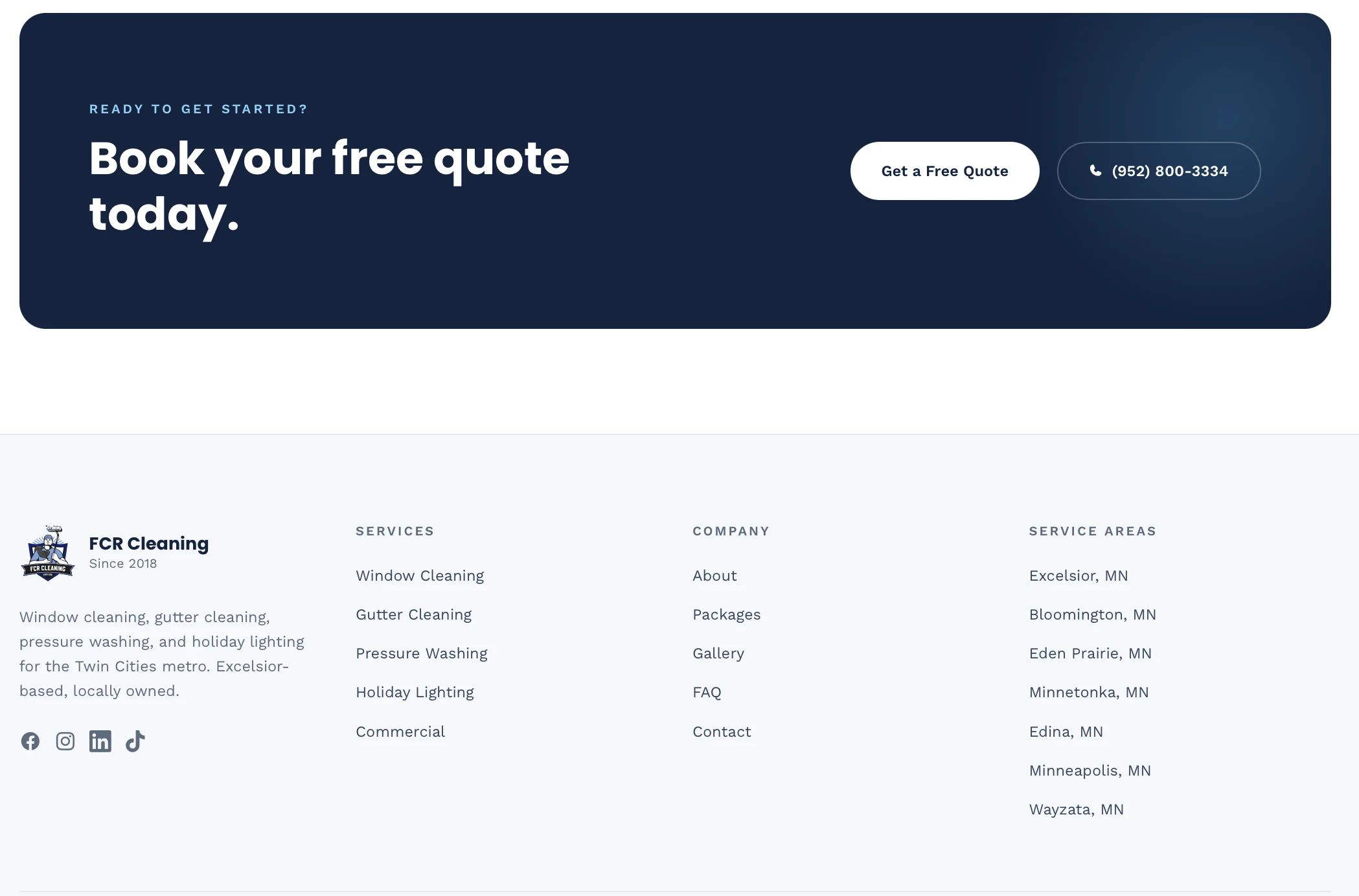 FCR Cleaning & Lighting: Footer & CTA