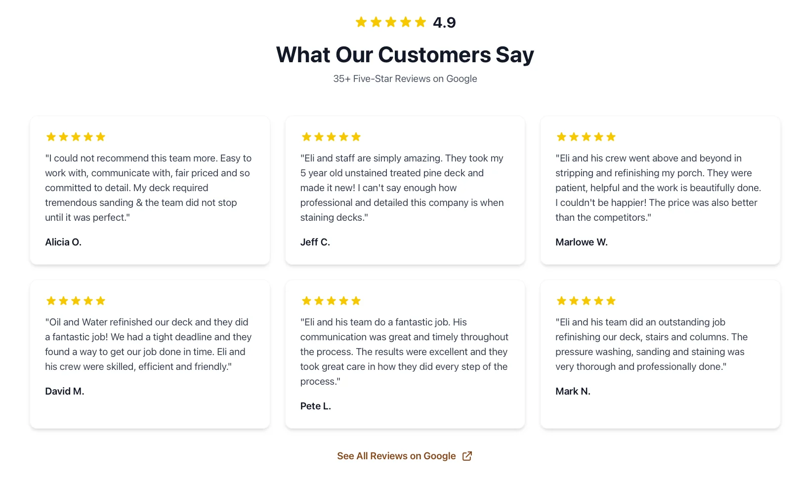 Oil and Water Deck Refinishing: Customer Reviews