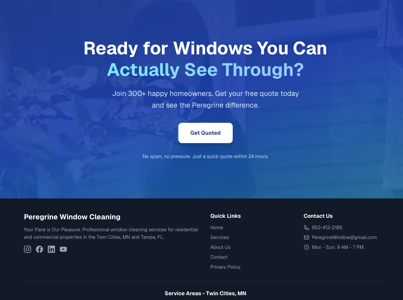 Peregrine Window Cleaning: Footer & CTA